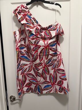 J. Crew One-Shoulder Ruffle Dress - Pink, Blue & Multicolor